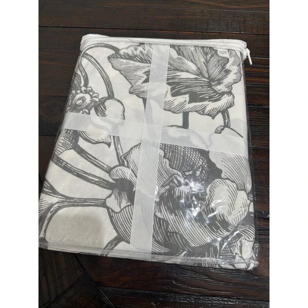 Pottery Barn Grey White Floral Botanical Butterfly Shower Curtain 72x72 NEW